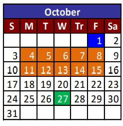 District School Academic Calendar for Adult Community Learning Center for October 2021