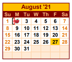 District School Academic Calendar for Zapata South Elementary School for August 2021