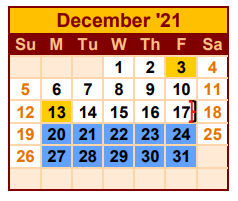 District School Academic Calendar for Fidel And Andrea R Villarreal Elem for December 2021