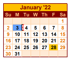 District School Academic Calendar for Zapata H S for January 2022