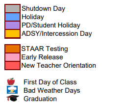 District School Academic Calendar Legend for Zapata H S