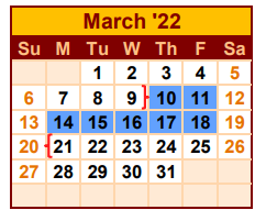 District School Academic Calendar for Fidel And Andrea R Villarreal Elem for March 2022