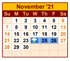 District School Academic Calendar for Zapata Middle School for November 2021