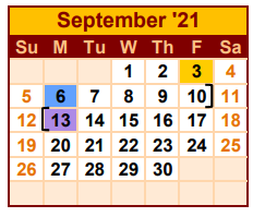 District School Academic Calendar for Zapata South Elementary School for September 2021