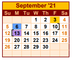 District School Academic Calendar for Fidel And Andrea R Villarreal Elem for September 2021