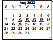 District School Academic Calendar for Travis Opportunity Ctr for August 2022
