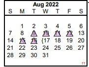 District School Academic Calendar for Sp Ed Homebound for August 2022