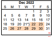 District School Academic Calendar for Adult Learning Ctr for December 2022