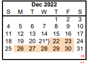 District School Academic Calendar for Bassetti Elementary for December 2022