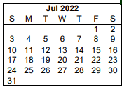District School Academic Calendar for Sp Ed O J T for July 2022