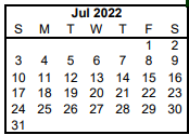 District School Academic Calendar for Taylor County Learning Center for July 2022