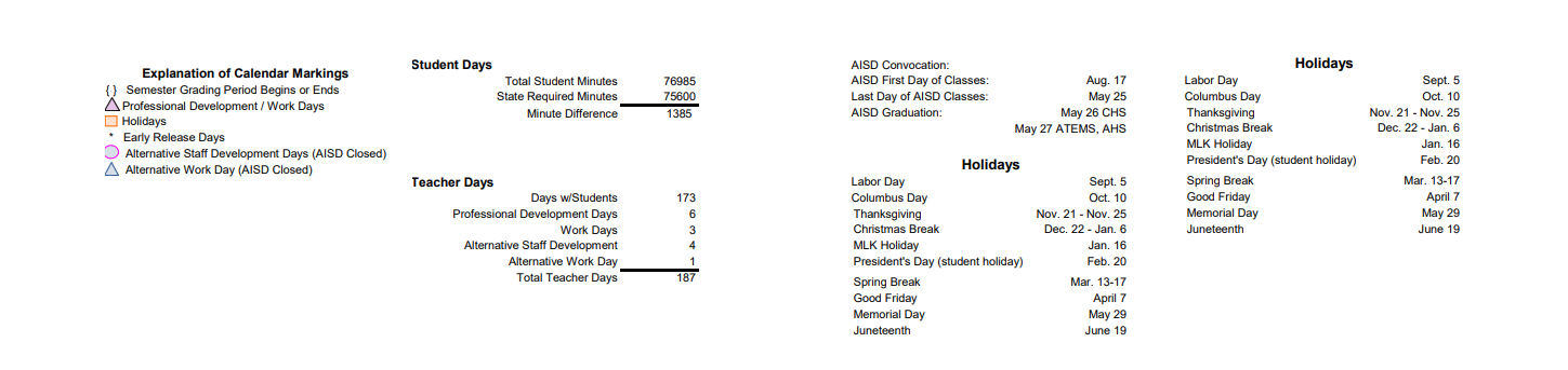 District School Academic Calendar Key for Day Nursery Of Abilene