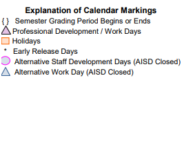 District School Academic Calendar Legend for Day Nursery Of Abilene