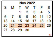 District School Academic Calendar for Juvenile Detention Center for November 2022