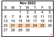 District School Academic Calendar for Mann Middle for November 2022