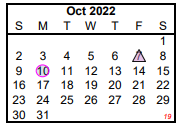 District School Academic Calendar for Houston Student Ach Ctr for October 2022