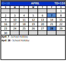 District School Academic Calendar for Bexar Co J J A E P for April 2023
