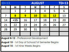 District School Academic Calendar for Bexar Co J J A E P for August 2022