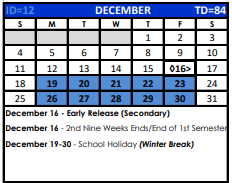 District School Academic Calendar for Howard Elementary for December 2022
