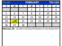 District School Academic Calendar for Bexar Co J J A E P for February 2023