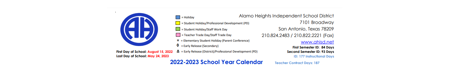 District School Academic Calendar Key for Alamo Heights Junior High