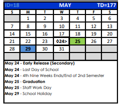 District School Academic Calendar for Bexar Co J J A E P for May 2023
