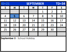 District School Academic Calendar for Cambridge Elementary for September 2022