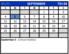 District School Academic Calendar for Bexar Co J J A E P for September 2022