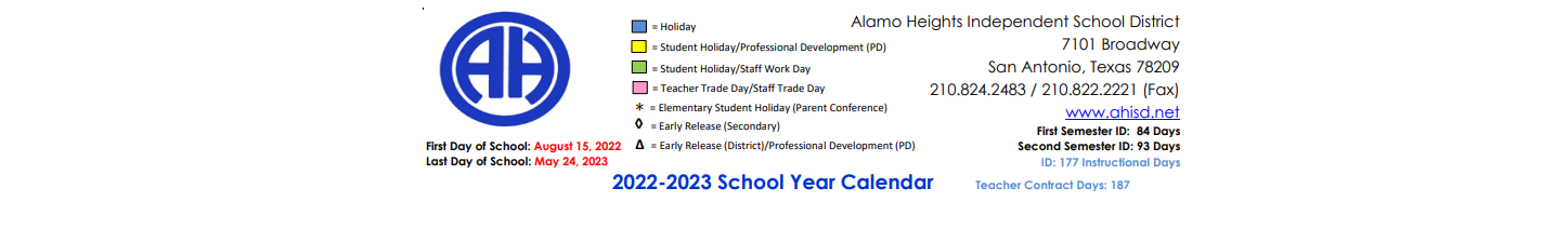 District School Academic Calendar for Bexar Co J J A E P