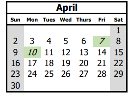 District School Academic Calendar for Taft Middle for April 2023