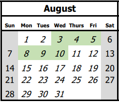 District School Academic Calendar for Youth Build Comm Cha for August 2022