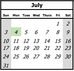 District School Academic Calendar for Montessori Elem Sch for July 2022