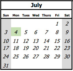 District School Academic Calendar for Van Buren Middle for July 2022