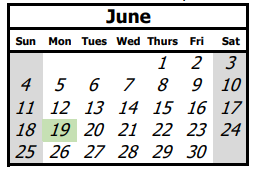 District School Academic Calendar for Inez Elementary for June 2023