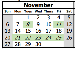 District School Academic Calendar for Mission Avenue Elem for November 2022