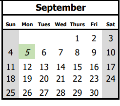 District School Academic Calendar for Sombra Del Monte Ele for September 2022