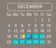 District School Academic Calendar for Hinojosa Ec/pre-k Center for December 2022