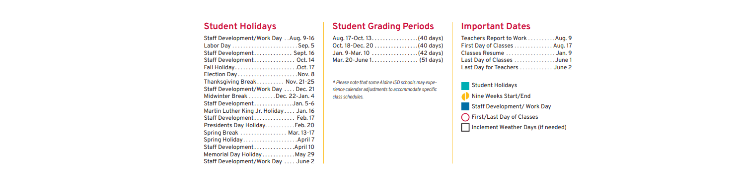 District School Academic Calendar Key for Highpoint
