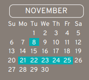 District School Academic Calendar for Aldine Ninth Grade School for November 2022
