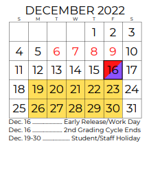 District School Academic Calendar for Vandagriff Elementary for December 2022