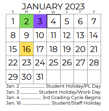 District School Academic Calendar for Stuard Elementary for January 2023