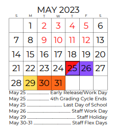 District School Academic Calendar for Stuard Elementary for May 2023