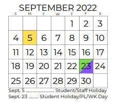 District School Academic Calendar for Aledo High School for September 2022