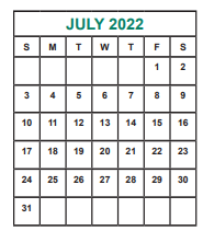 District School Academic Calendar for Alief Isd J J A E P for July 2022