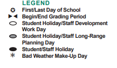 District School Academic Calendar Legend for O'donnell Middle