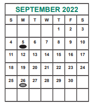 District School Academic Calendar for Admin Services for September 2022