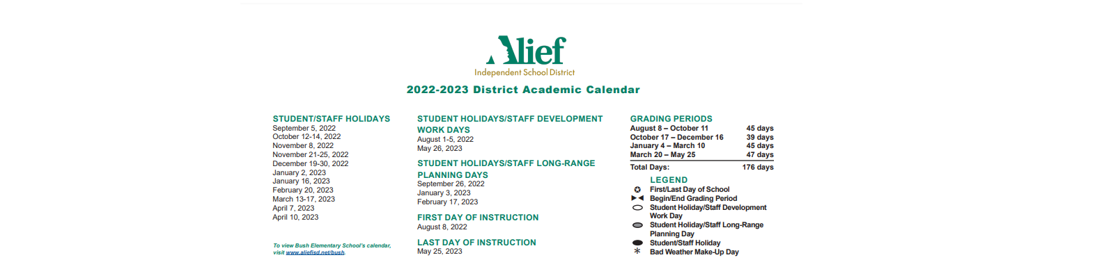 District School Academic Calendar for Alief Middle