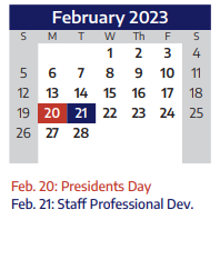 District School Academic Calendar for Reed Elementary School for February 2023