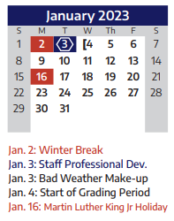 District School Academic Calendar for Vaughan Elementary School for January 2023