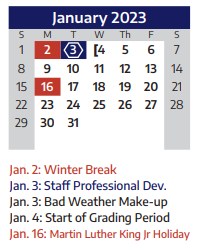 Allen High School | 2022-2023 Academic Calendar For January 2023 | 300  Rivercrest Blvd Allen, TX 75002-3007